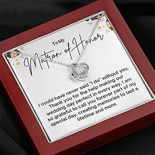 Jóias de cartão de mensagem, colar artesanal- Presente personalizado Colar de nó, Matrone of Honor Gift, obrigado por ser