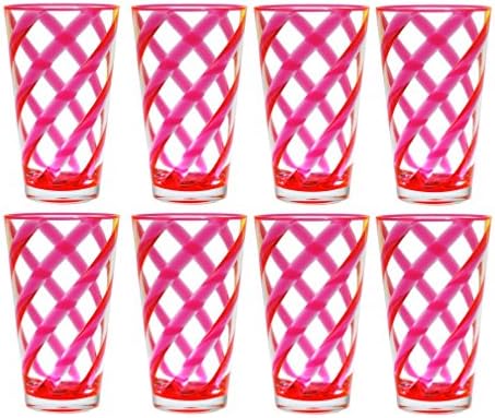 QG 8 PC 22 oz Twist Neon rosa acrílico gelo xícara de chá com base de plástico de base pesada de base pesada