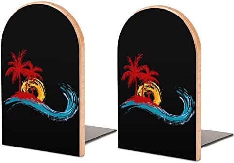 Palmeiras e suportes de livros de madeira de onda de ondas oceânicas para prateleiras de livros decorativos