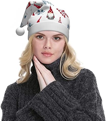 Trolls escandinavos de Natal e elementos florais, desenhados à mão em um chapéu de Natal de fundo branco, luxuoso chapéu de Papai