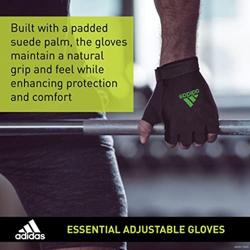 Adidas essencial luvas sem dedos ajustáveis ​​para homens e mulheres - luvas de levantamento de peso acolchoadas - tiras de pulso ajustáveis ​​para ajuste protegido e seguro