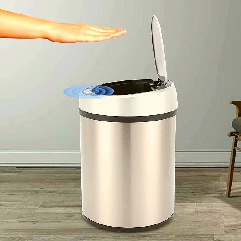 Tekmango 8L Smart Touchless Sensor TrashCan para sala de estar de cozinha em casa, lixo automático de 2 gal lata de lata de restaurante de hotel de escritório, lixo de movimento infravermelho em aço inoxidável Can-Silver
