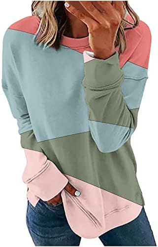Sorto para mulheres, mulheres casuais blocos de colorido Crewneck Sweatshirt lateral Split Pullover Tops de mangas compridas
