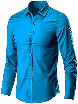 Wenkomg1 masculino masculino de manga longa Camisas trabalham cor sólida slim fit shirts a tampa de botão do escritório