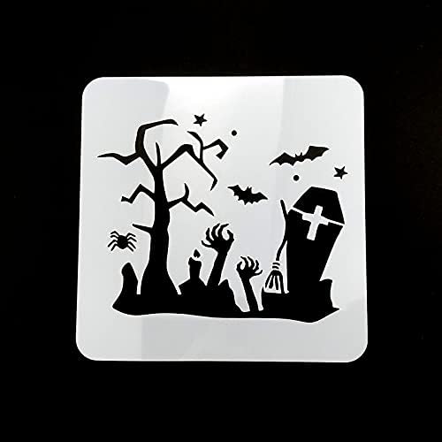 16 PCs 5.1 '' Modelo de estêncil de Halloween Diy Artes Desenho de Pintura de Pintura de Plástico Esqueleto Esqueleto Pumpkin