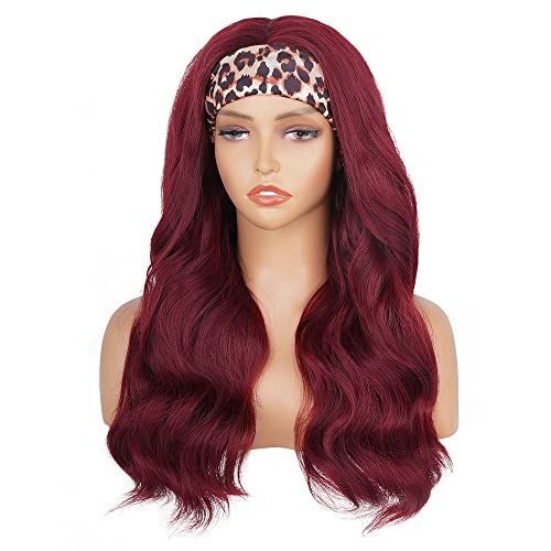 Emistar Body Wave Borgonha Wigs de faixa para mulheres negras para mulheres longas onduladas de cabelo sintético macio como vinho humano Red Half Wig com faixa de cabeça presa