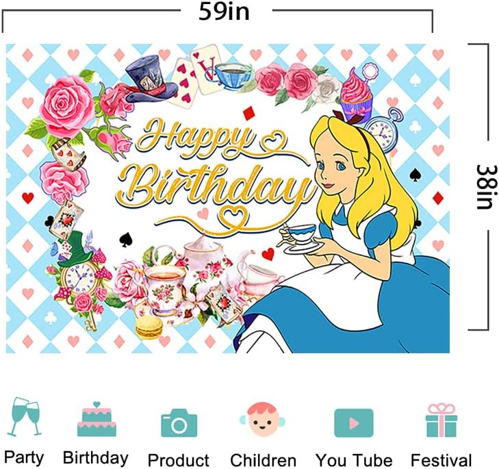 Cartoon Princesa Alice cenário para festas de aniversário Alice in Wonderland Baby Shower Banner para decoração de festa de aniversário