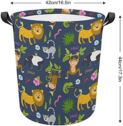 Animais fofos da cesta de lavanderia de pano da selva oxford com alças cestas de armazenamento para organizador de brinquedos, quarto de berçário cesto banheiro