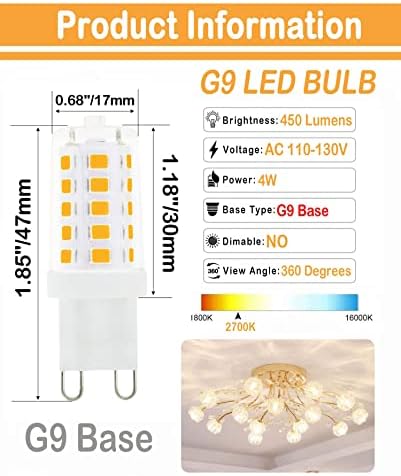 Lamsky G9 LED BULB 4W, 40 WATT T4 G9 Equivalente a halogênio 450lm, 2700k Branco quente e macio, sem lingue