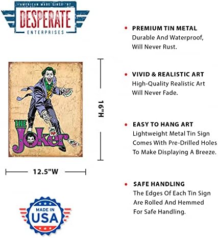 EMPRESAS DESUPERADAS DC Comics - The Joker Tin Sign - Decoração de parede de metal vintage nostálgica - Feito nos EUA