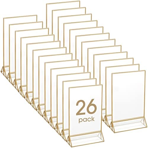 26 peças acrílico titular de placas de ouro transparente de dupla face Menu tabela de tabela de suporte de suporte de suporte