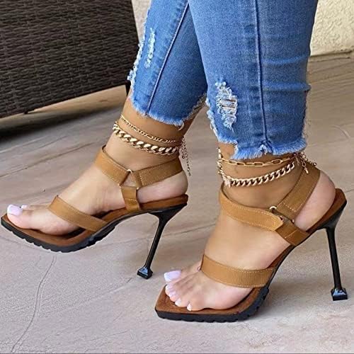 Sandálias femininas de verão quadrado casual dedo de pé