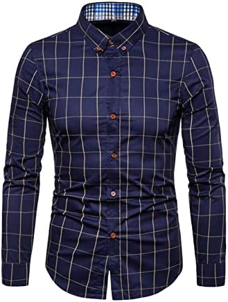 Maiyifu-gj-GJ Men's Wrikle Dress Dress camisa de vestido regular Button Button Down Down Camisetas xadrez xadrez sólido de manga longa