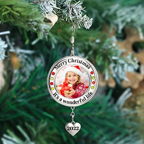 Mtworld Christmas Photo Ornament, Ornamento de lembrança de Natal, personalização, novo presente de bebê, ornamento de foto redonda de metal