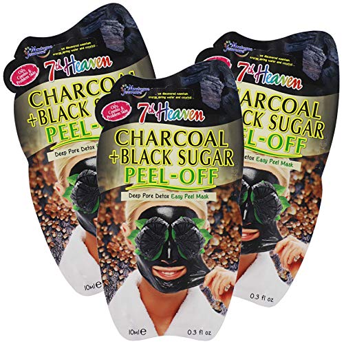 7th Heaven Charcoal + açúcar preto descascam a máscara facial fácil de casca, desintoxicação de pele de poros profundos, 3 pacote