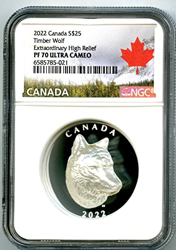 2022 CA Canadá moeda canadense extraordinário à prova de alívio Lobo de madeira S $ 25 NGC PF70