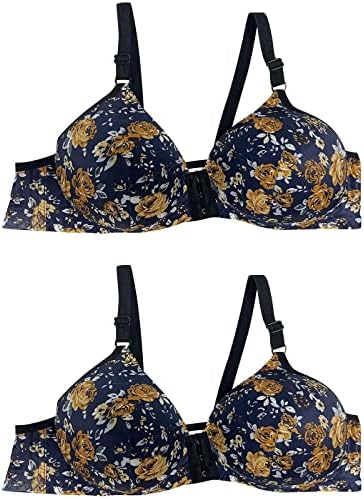 Mulheres 2 pacote de push up bras impressão floral botão frontal encerramento de arame grátis