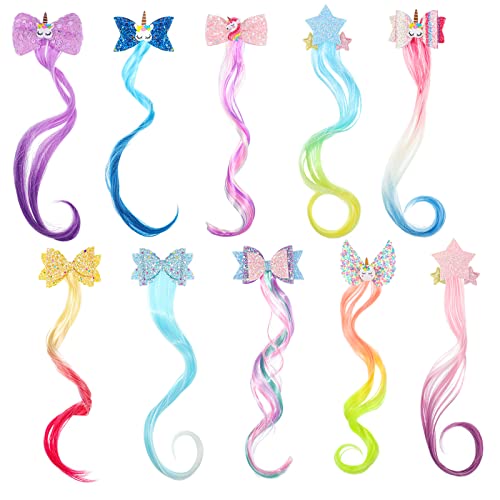 10 peças coloridas Extensões de cabelo encaracolado com clipes de arco de 12,6 polegadas trançadas cabelos de peruca cacheada