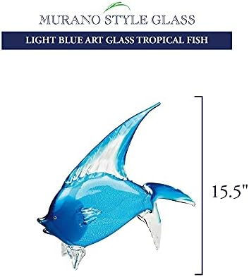 Badash Murano Art Glass Tropical Fish Feliz - 15,5 de peixe tropical azul de 15 Alto escultura de vidro decorativa de boca -