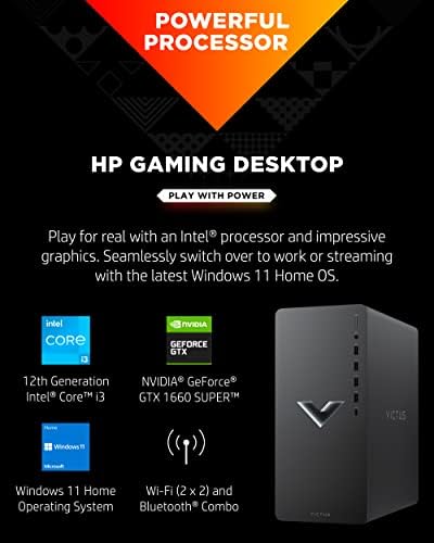 HP Victus 15L Gaming Desktop, Nvidia GeForce RTX 1660 Super Graphics, Intel Core i3-12100F 8GB RAM 256GB SSD Windows 11