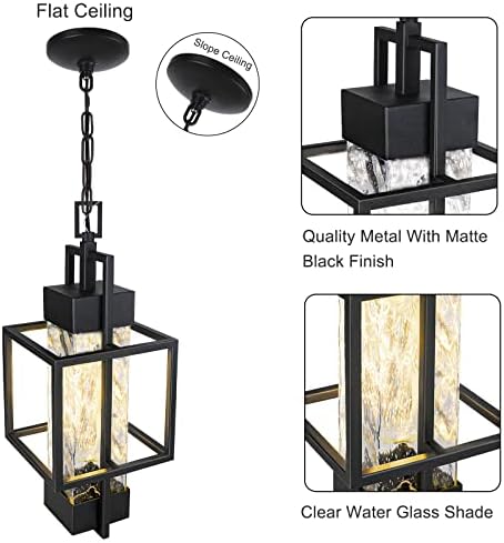 15 Exterior pendente externo de 15 Lanterna pendurada, moderna, Modern Metal Black Metal externo Lustre de luminária Montagem de teto