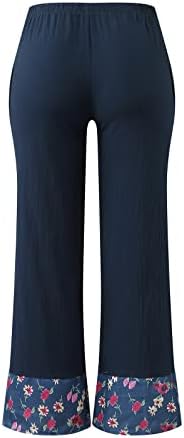 Calças de linho de algodão casual de verão para mulheres calças largas de pernas largas calças de cintura alta com