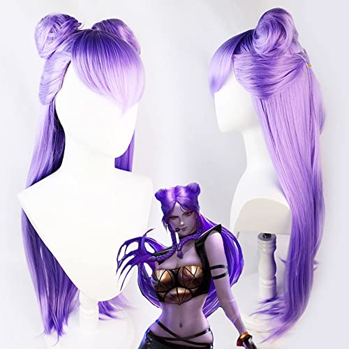 Furimmer Anime Game Cosplay Wigs LOL KDA Evelynn Long Purple Wig com Cap Halloween Christmas Carnival Party for Women Girls Girls