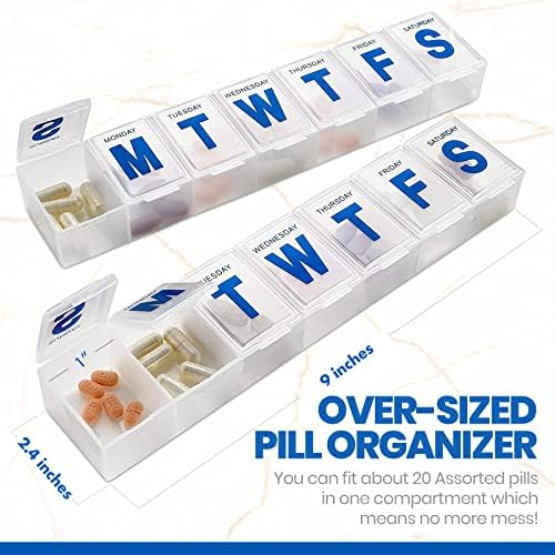 Organizador semanal de comprimidos - planejador de comprimidos de 7 dias Planejador de comprimidos extra e lembrete diário de