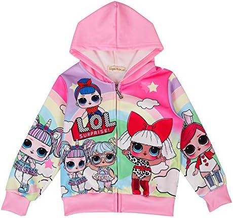 Kirzdclo Girls capuz zip moletom infantil casaco de casaco de desenho animado