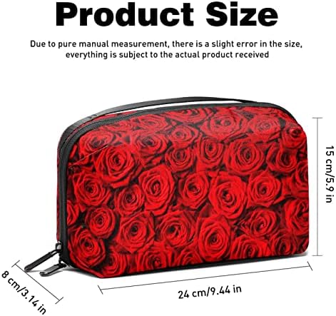 Bolsas cosméticas de padrão de flor de rosas vermelhas para mulheres - bolsas estéticas estéticas para mulheres bolsas