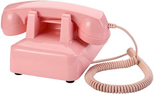 YOPAY Pink Retro antiquado por telefone rotativo à moda antiga, telefone mecânico de campainha vintage telefone fixo