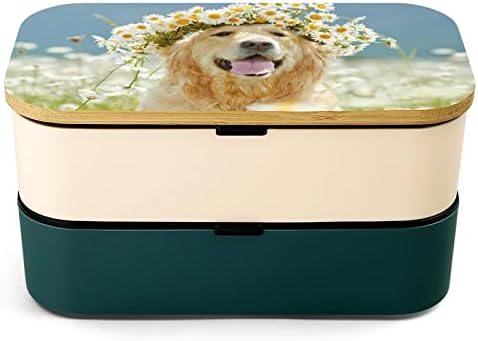 Golden retriever cachorro adorável grinalda bento lancheira à prova de vazamento Bento Box Recipiais de comida com 2 compartimentos