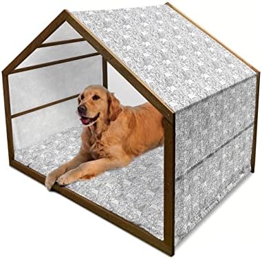 Ambesonne Animal Wooden Dog House, Animal tropical em fundo de tom pastel, canil portátil interno e externo com travesseiro e capa,
