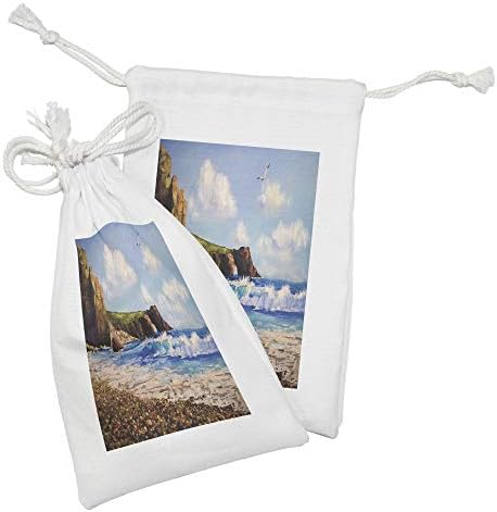 Ambesonne Country Fabric bolsa Conjunto de 2, pintura de uma costa marítima com onda de rocha na praia e arte da natureza gaivota,