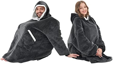 QEILS Capuz de cobertor vestível de grandes dimensões | Moletom cobertor com capuz com bolsos profundos, cobertor acolhedor de lã quente
