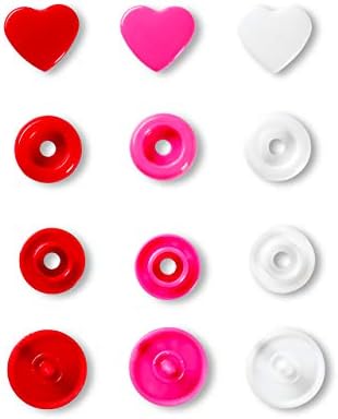 PRYMLOVE SHOPE DE CORAÇÃO NÃO SEW COLORSNAPS 12,4mm Snap Snap Fixadores por Prym Love Ansorted Pack de vermelho, branco e rosa brilhante, 12 x 7 x 2 cm