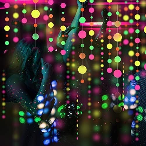 90feet Paper UV Neon Round Dot Garland Néon serpentinas em The Dark Party Supplies Black Light Decorations para casamento de aniversário Festas e decorações de festas de festa de brilho