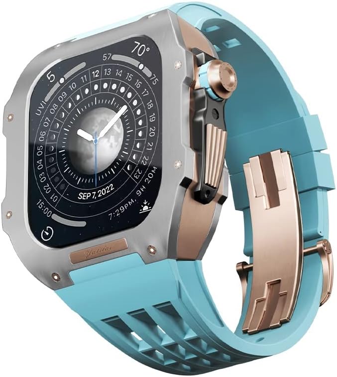 Kit de modificação de relógios Cnhkau para Apple Watch 6 5 4 SE 44mm Case de titânio+alça de viton, estojo de luxo e kit de modificação de banda