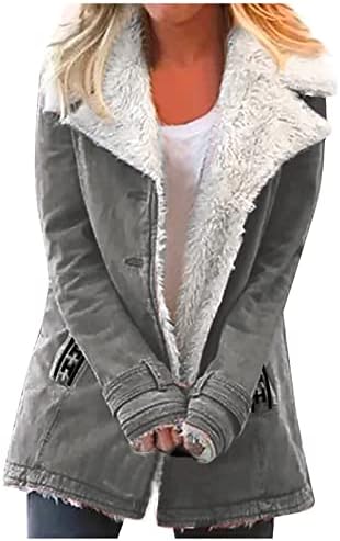Jaquetas femininas para mulheres, moda casual feminina solta cor de cor sólida e jaqueta de bolso de colarinho de lã