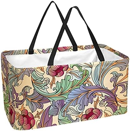 Lorvies vintage étnico boho estampa floral reutilizável saco de compras durável de supermercado - grande serviço estruturado