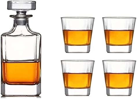Whisky Decanter Wine Decanter Whisky Decanter e copos Conjunto de 768 ml de Whisky de vidro de cristal com 4 óculos de uísque