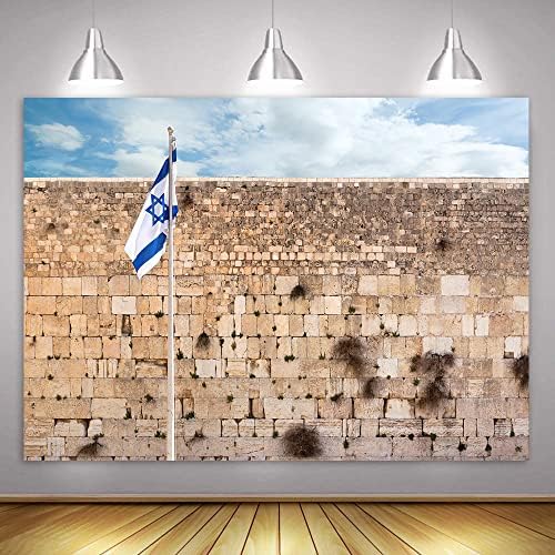 MTMETY 7x5ft Western Muralha Jerusalém Casa Cidade Cenário Blue Sky and White Clouds Israel Background Worling Wall Background para Party Photo Booth Props BJZZME54