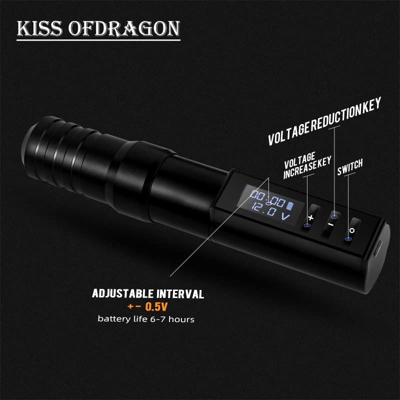 Kiss of Dragon Tattoo Kit Wireless Tattoo Machine com bateria extra de 1950mAh