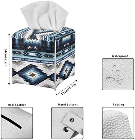 Pzuqiu Blue Navajo Caixa Geométrica Capinha quadrada Decorativa de couro PU PU Porta de lençol facial com fundo de cinto