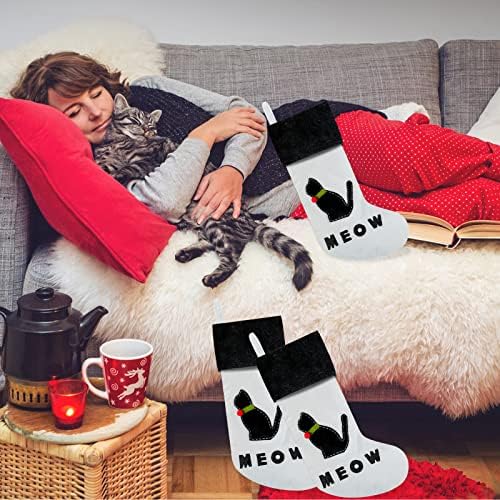Allyors Christmas Cat Meking, Pet Xmas pendurando meia meia de Natal, bolsa de gato preto com gato de Natal 3D e padrão de woof para lareira de Natal decoração