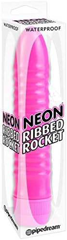 Dildo de foguete com nervuras de neon com tubulação, rosa, 1 libra