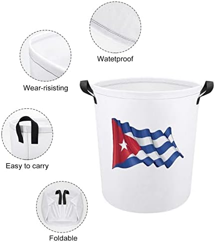 Bandeira de Cuba grande cesta de lavanderia Lavagem de bolsa com alças para dormitório da faculdade