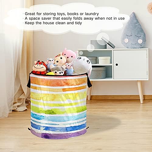 Aquarela Rainbow Pop Up Up Laundry Horty com tampa de cesta de armazenamento dobrável Bolsa de roupa dobrável para o dormitório do hotel de acampamento
