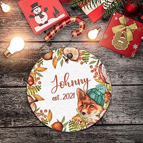 Nome e data personalizados Ornamentos de cerâmica de cerâmica Flor Wreatch 2021 Impressão de dupla face 3x3 polegadas Round Christmas