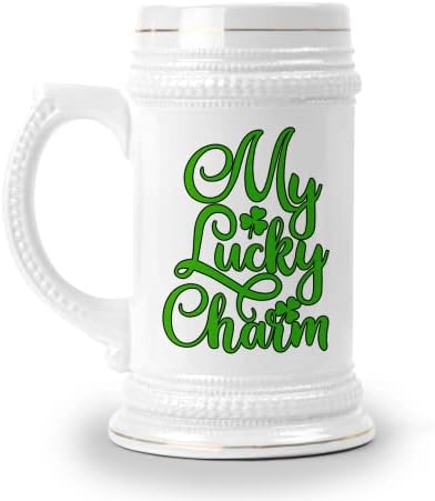 Design de aresta dura meu charme sortudo Shamrock Gold Rimmed Beer Stein, 18oz